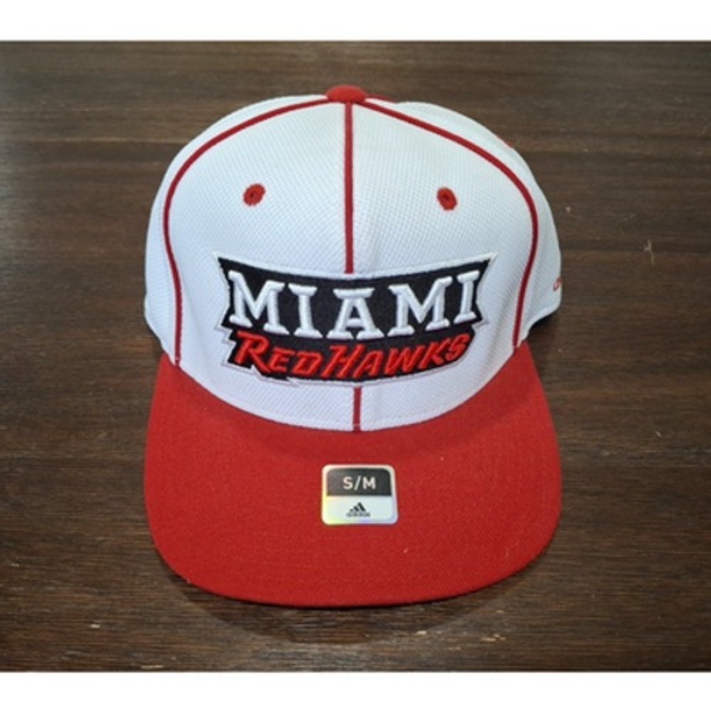 Miami University Redhawks Adidas White Flexfit Fitmax 70 Flat Bill Hat - S/M